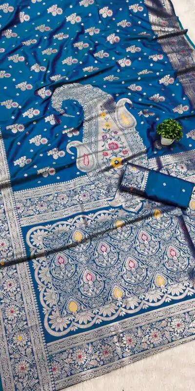 MB 3279 Blue Soft Banarasi Silk Saree with Lace Work & Zari Work. Festive Deal ₹1899. Delivery 4-6 Working Days. Shop now. | Bollywood Sarees, Creative Sarees, Designer Sarees, Embroidered Sarees, Ethnic Saree, Modern Digital sarees, Party Wear Sarees, Sarees