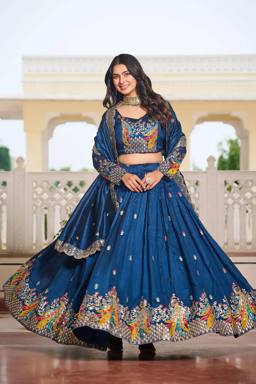 Ram 113 Blue Color Vichitra Lehenga Choli with Embroidery Work. Exclusive Offer ₹3099. Delivery 4-6 Working Days. Shop now. | Bollywood Lehenga, Creative Lehenga, Designer Lehenga, Embroidered Lehenga, Lehenga, Party Wear Lehenga