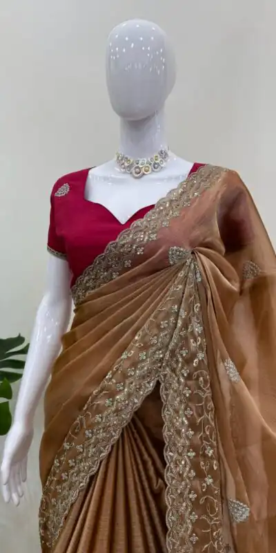 KD 566 Brown Burberry Silk Sequence work Saree with Designer Work. Special Price ₹1949. Delivery 4-6 Working Days. Shop now. | Bollywood Sarees, Creative Sarees, Designer Sarees, Embroidered Sarees, Ethnic Saree, Modern Digital sarees, Party Wear Sarees, Sarees