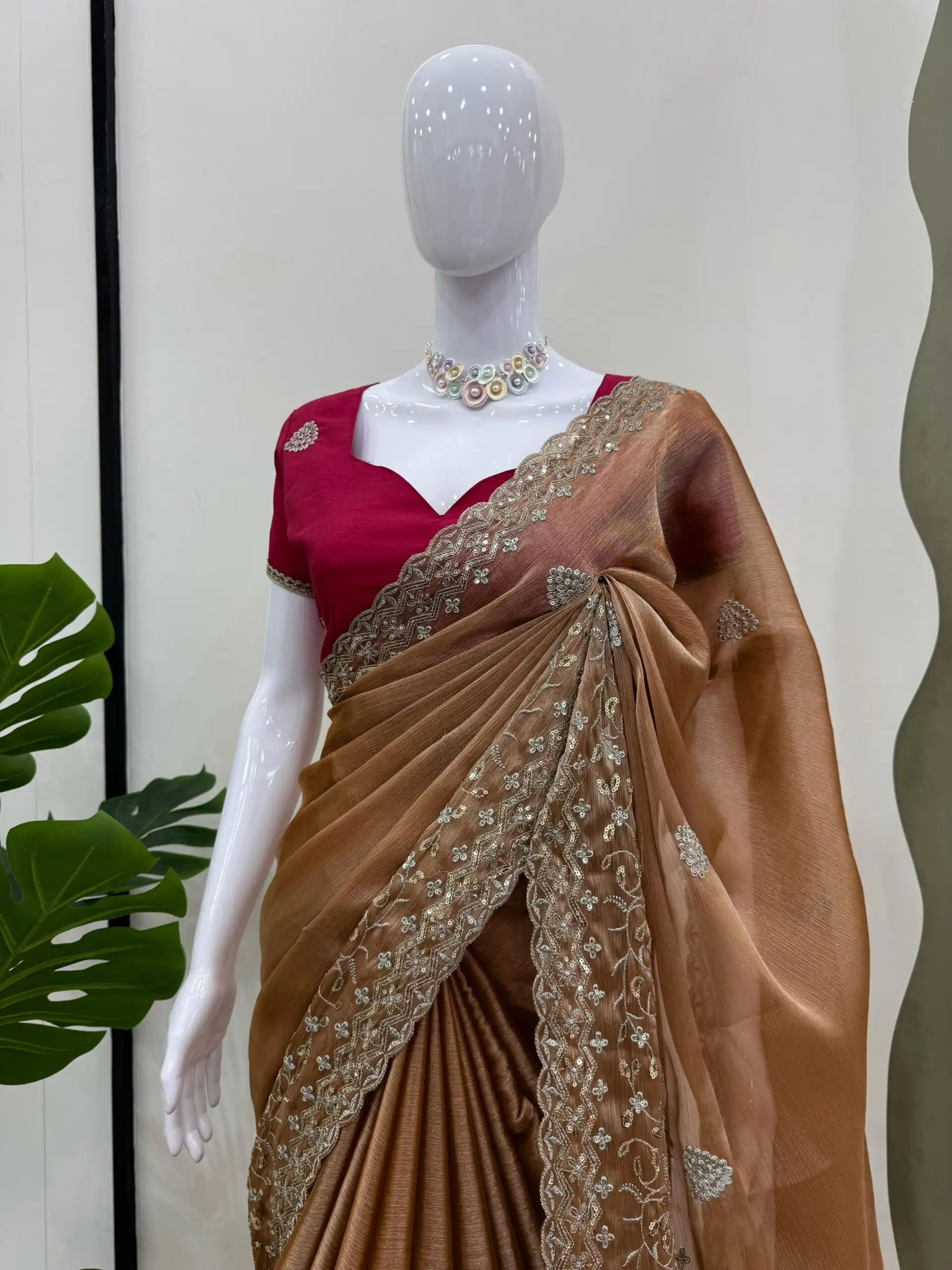 KD 566 Brown Burberry Silk Sequence work Saree with Designer Work. Special Price ₹1949. Delivery 4-6 Working Days. Shop now. | Bollywood Sarees, Creative Sarees, Designer Sarees, Embroidered Sarees, Ethnic Saree, Modern Digital sarees, Party Wear Sarees, Sarees