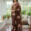 BT 412 Brown TB Organza Saree with Digital Print. Wedding, Party, Festive, Events, Navratri Garba, Special Price ₹1649. Delivery 4-6 Working Days. Shop now. | Bollywood Sarees, Creative Sarees, Designer Sarees, Embroidered Sarees, Ethnic Saree, Modern Digital sarees, Party Wear Sarees, Sarees