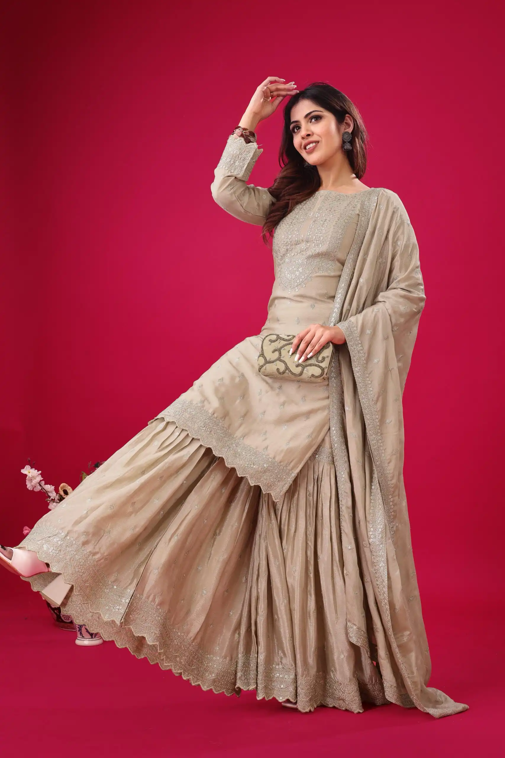 ZF 5006 Cream Color Chinon Silk Sequence Work Salwar Suit Casual, Wedding, Festive, Events . Expected Delivery  4-6 Working Days @2149/- only      | Designer Suits, Jump Suits, Casual Suits, Creative suits, Palazzo Suits, Party Wear Suits, Patiala Suits, Salwar suit, Straight Suits