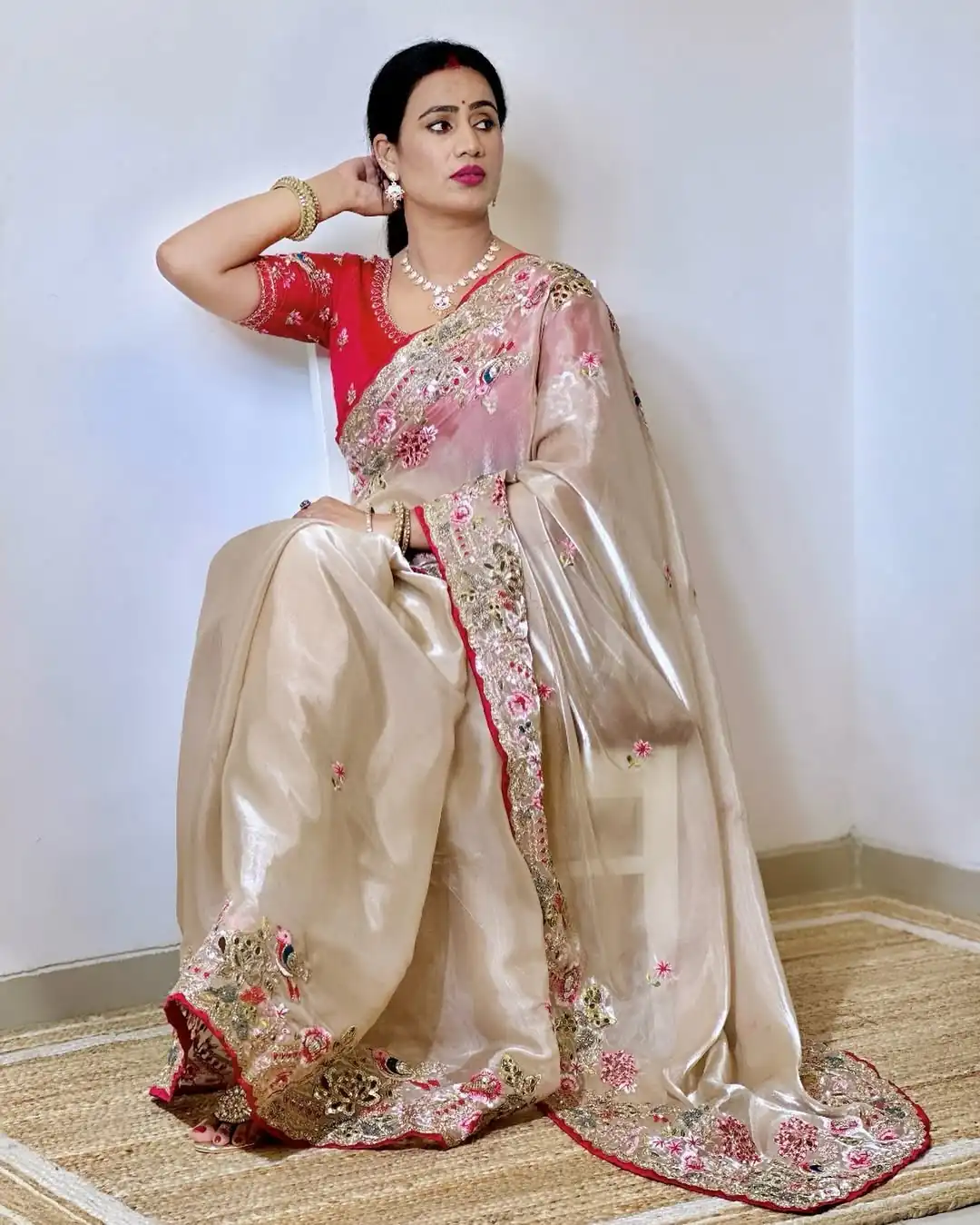 SC 1008 Cream Organza Silk Saree Perfect for Wedding, Party, Eid, Makar Sankranti, Anniversary –. Affordable Price ₹2399. Delivery 4-6 Working Days. | Bollywood Sarees, Creative Sarees, Designer Sarees, Embroidered Sarees, Ethnic Saree, Modern Digital sarees, Party Wear Sarees, Sarees