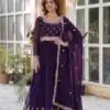 KA 1144 Dark Purple Faux Blooming Gown with Embroidery Work & Zari Work. Exclusive Offer ₹2449. Delivery 4-6 Working Days. Shop now. | Bollywood Gowns, Creative Gowns, Designer Gowns, Embroidered Gowns, Gowns, Party Wear Gowns