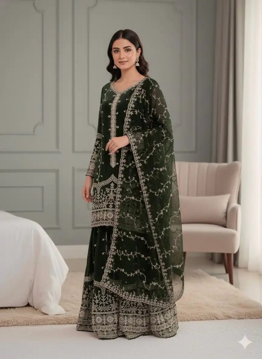 SSR 533 Green Color Fendy Silk Salwar Suit with Embroidery Work. Affordable Price ₹2149. Delivery 4-6 Working Days. Shop now. | Jump Suits, Straight Suits, Casual Suits, Creative suits, Designer Suits, Palazzo Suits, Party Wear Suits, Patiala Suits, Salwar suit