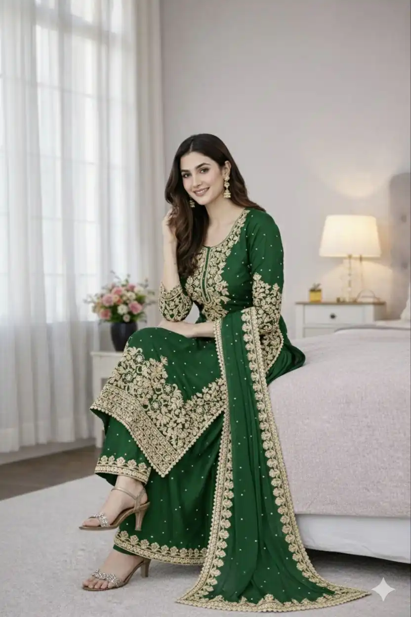SSR 535 Green in Organza Silk Embroidery Work Salwar Suit . Available at ₹2399 only. Delivery 4-6 Working Days. Shop now. | Jump Suits, Straight Suits, Tops & Bottoms, Track Suits, Trendy Wear, Casual Suits, Creative suits, Designer Suits, Palazzo Suits, Party Wear Suits, Patiala Suits, Salwar suit