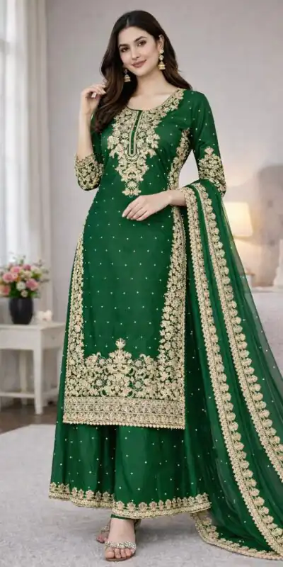 SSR 535 Green in Organza Silk Embroidery Work Salwar Suit . Available at ₹2399 only. Delivery 4-6 Working Days. Shop now. | Jump Suits, Straight Suits, Tops & Bottoms, Track Suits, Trendy Wear, Casual Suits, Creative suits, Designer Suits, Palazzo Suits, Party Wear Suits, Patiala Suits, Salwar suit
