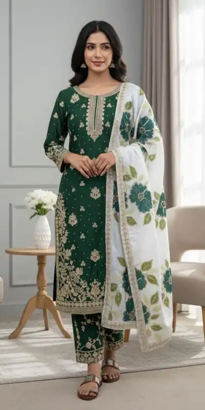 SRK 5315 Green Organza SILK Salwar Suit Perfect for Wedding, Party, Lohri, Ethnic Day, Eid – . Affordable Price ₹2499. Delivery 4-6 Working Days. | Jump Suits, Tops & Bottoms, Track Suits, Trendy Wear, Casual Suits, Creative suits, Designer Suits, Palazzo Suits, Party Wear Suits, Patiala Suits, Salwar suit, Straight Suits