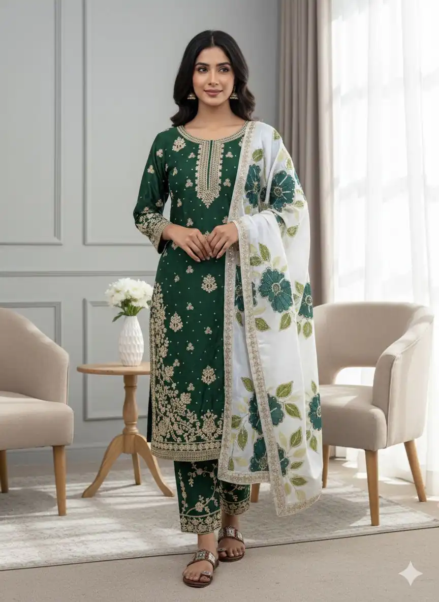 SRK 5315 Green Organza SILK Salwar Suit Perfect for Wedding, Party, Lohri, Ethnic Day, Eid – . Affordable Price ₹2499. Delivery 4-6 Working Days. | Jump Suits, Tops & Bottoms, Track Suits, Trendy Wear, Casual Suits, Creative suits, Designer Suits, Palazzo Suits, Party Wear Suits, Patiala Suits, Salwar suit, Straight Suits