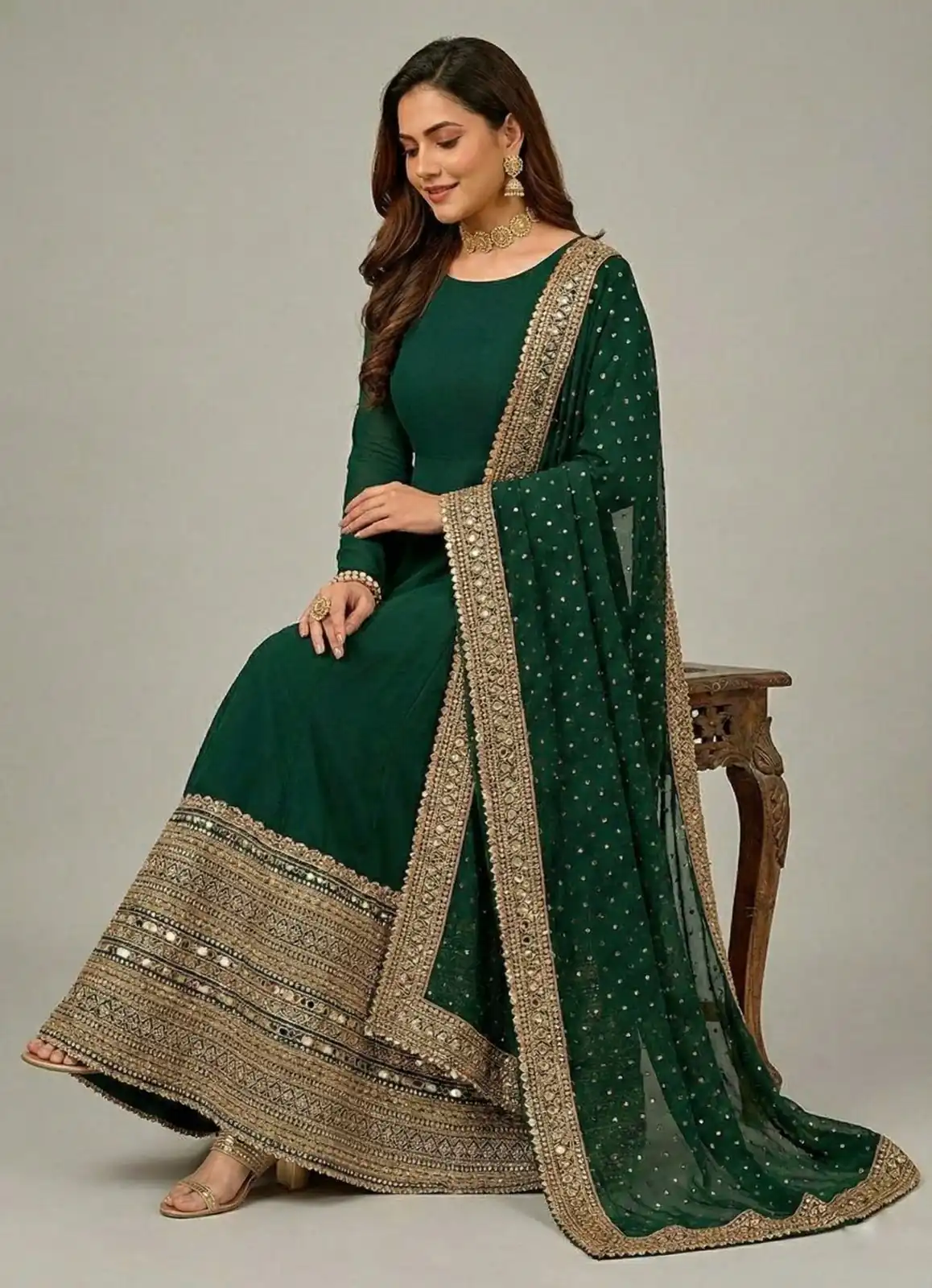 ZSR 3152 Green Color Roman silk Gown with Embroidery Work & Lace Work. Grab it for ₹2599. Delivery 4-6 Working Days. Shop now. | Bollywood Gowns, Creative Gowns, Designer Gowns, Embroidered Gowns, Gowns, Party Wear Gowns