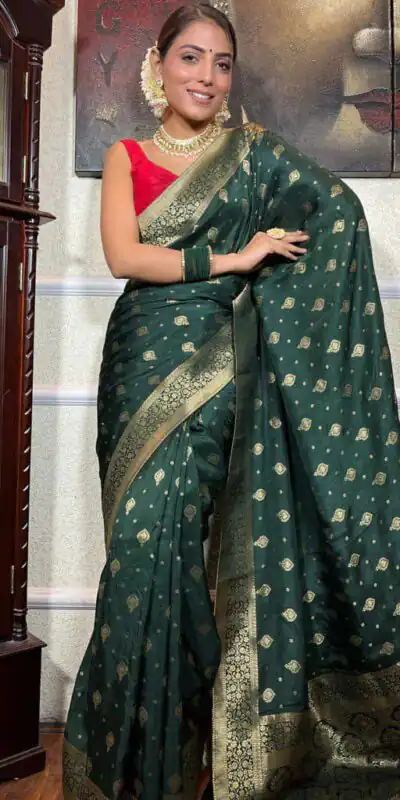 KPR 210 Green Soft Lichi Silk Saree with Lace Work & Lace Border. Special Price ₹1399. Delivery 4-6 Working Days. Shop now. | Bollywood Sarees, Creative Sarees, Designer Sarees, Embroidered Sarees, Ethnic Saree, Modern Digital sarees, Party Wear Sarees, Sarees