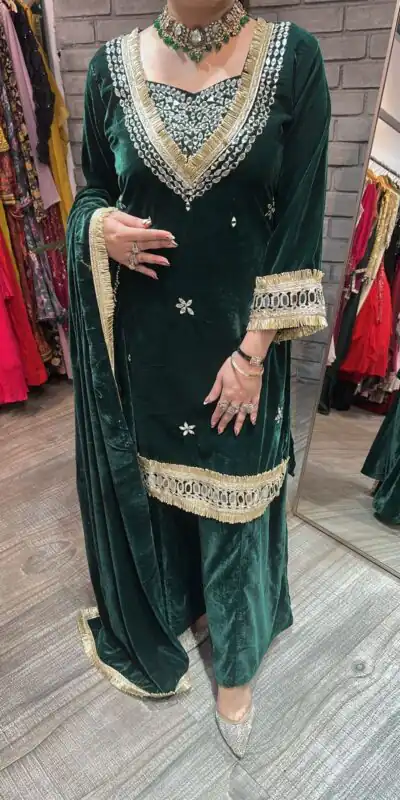 LG 2044 Green in Velvet Mirror Work & Embroidery Work Salwar Suit . Best Price ₹2599. Delivery 4-6 Working Days. Shop now. | Jump Suits, Straight Suits, Tops & Bottoms, Track Suits, Trendy Wear, Casual Suits, Creative suits, Designer Suits, Palazzo Suits, Party Wear Suits, Patiala Suits, Salwar suit