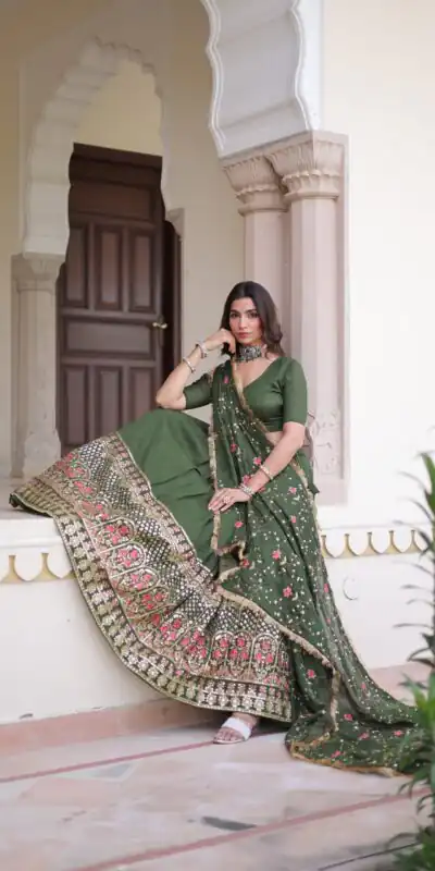 KA 5051 Green in Vichitra Silk Embroidery Work & Sequins Work Lehenga Choli . Now at just ₹2499. Delivery 4-6 Working Days. Shop now. | Bollywood Lehenga, Creative Lehenga, Designer Lehenga, Embroidered Lehenga, Lehenga, Party Wear Lehenga