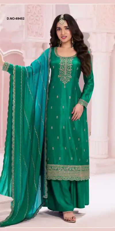 FC 69451 Green Vichitra Salwar Suit with Zari Work & Embroidery Work. Best Price ₹2099. Delivery 4-6 Working Days. Shop now. | Jump Suits, Tops & Bottoms, Track Suits, Trendy Wear, Casual Suits, Creative suits, Designer Suits, Palazzo Suits, Party Wear Suits, Patiala Suits, Salwar suit, Straight Suits