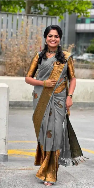 KPR 145 Grey Soft Lichi Silk Jacquard Work All Over Saree for Wedding, Party, Family Gatherings,, Pongal Introductory Price ₹1299. Delivery 4-6 Worki | Bollywood Sarees, Creative Sarees, Designer Sarees, Embroidered Sarees, Ethnic Saree, Modern Digital sarees, Party Wear Sarees, Sarees