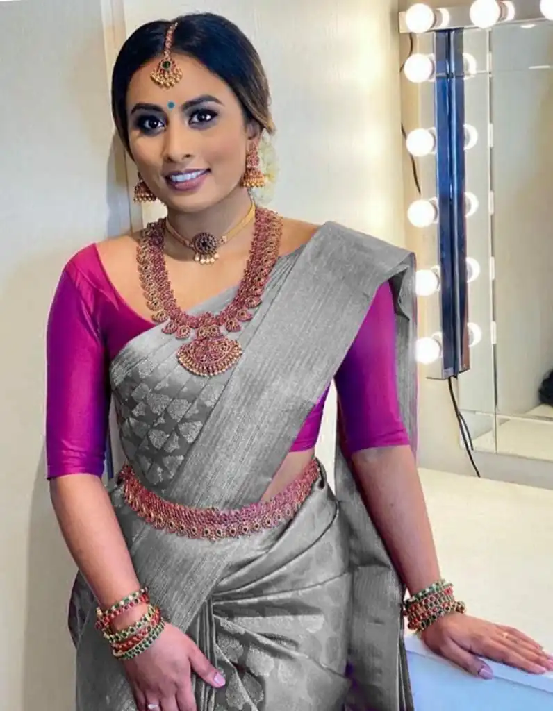 LKP 4067 Grey in Soft Lichi Silk.ace Work & Lace Border Saree Exclusive Offer ₹1299. Delivery 4-6 Working Days. Shop now. | Bollywood Sarees, Creative Sarees, Designer Sarees, Embroidered Sarees, Ethnic Saree, Modern Digital sarees, Party Wear Sarees, Sarees