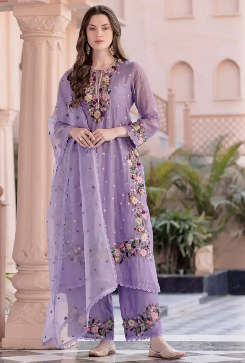 NSR 862 Lavender Faux Georgette Slawar Suit with Embroidery Work & Lace Work. Introductory Price ₹2149. Delivery 4-6 Working Days. Shop now. | Jump Suits, Tops & Bottoms, Track Suits, Trendy Wear, Casual Suits, Creative suits, Designer Suits, Palazzo Suits, Party Wear Suits, Patiala Suits, Salwar suit, Straight Suits