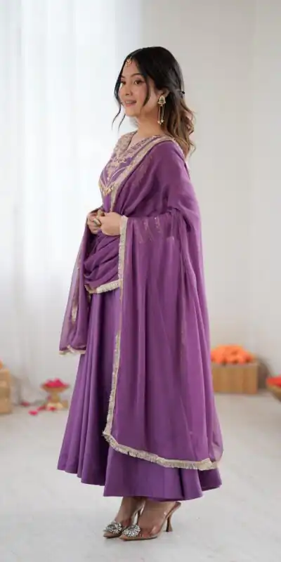 ZSR 3149 Lavender Roman silk Gown Perfect for Wedding, Party, Sangeet, Haldi, Lohri – . Introductory Price ₹2099. Delivery 4-6 Working Days. Shop now. | Bollywood Gowns, Creative Gowns, Designer Gowns, Embroidered Gowns, Gowns, Party Wear Gowns