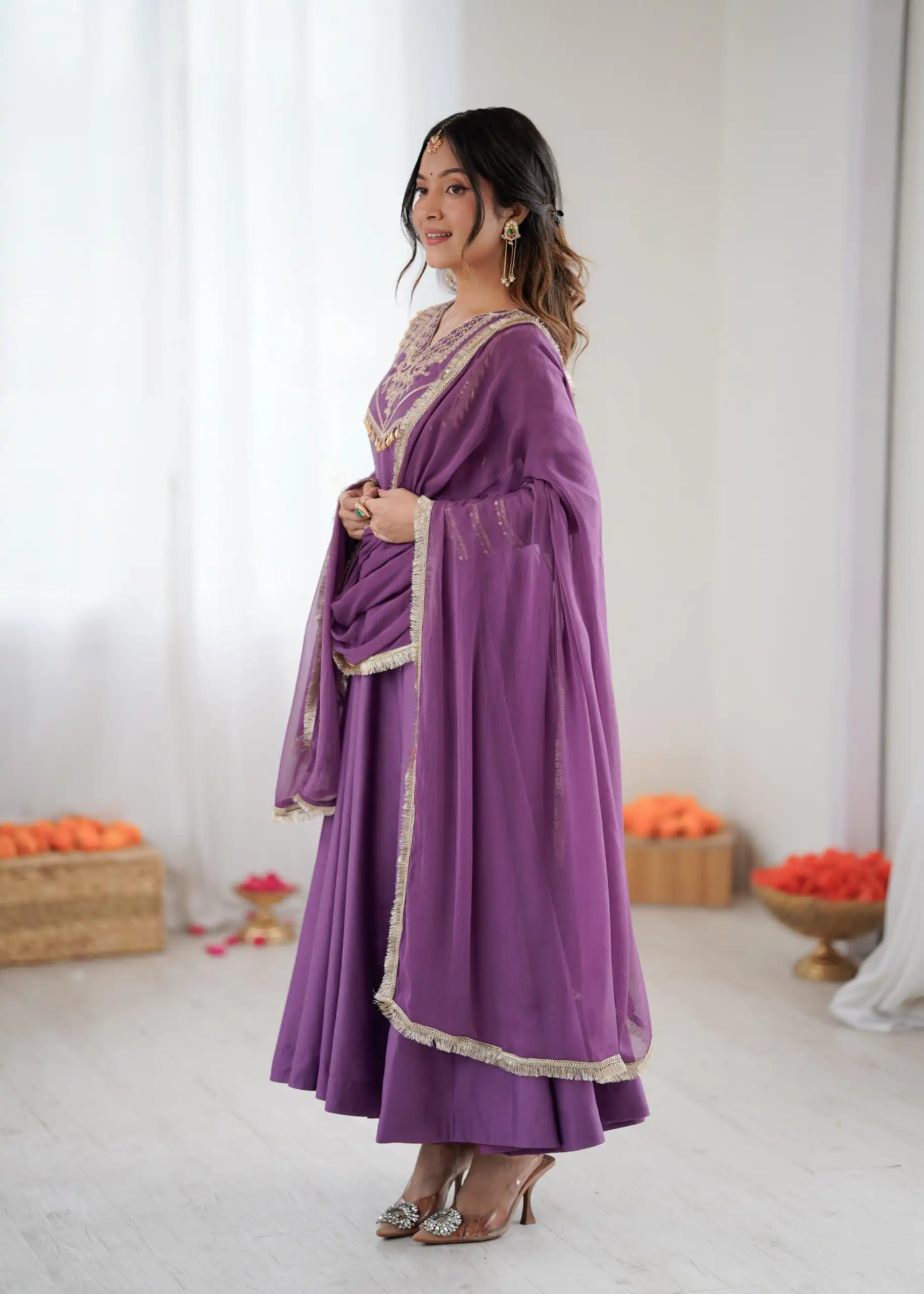 ZSR 3149 Lavender Roman silk Gown Perfect for Wedding, Party, Sangeet, Haldi, Lohri – . Introductory Price ₹2099. Delivery 4-6 Working Days. Shop now. | Bollywood Gowns, Creative Gowns, Designer Gowns, Embroidered Gowns, Gowns, Party Wear Gowns