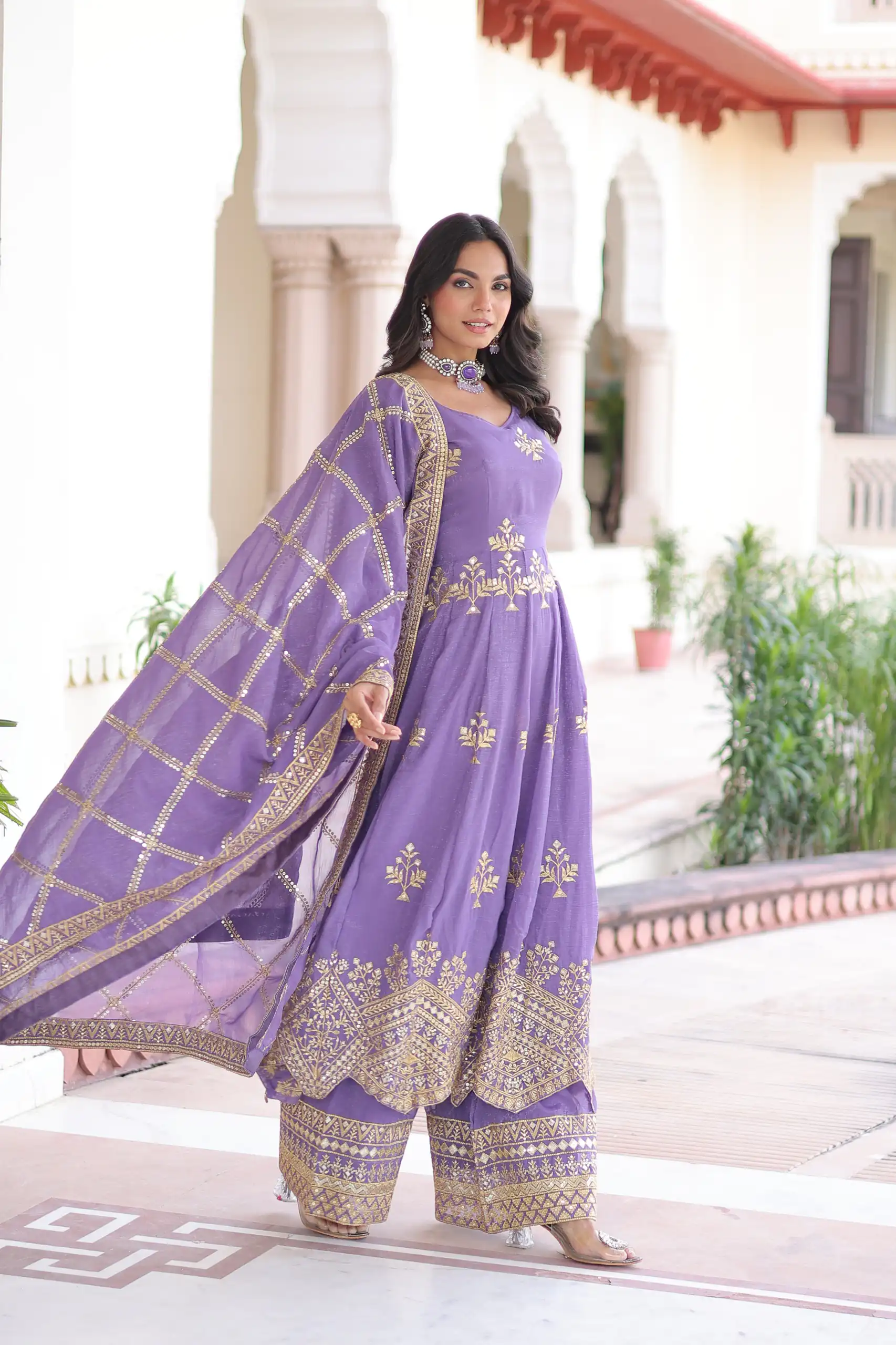 KA 1212 Lavender in Silver Crunchy Sequins Work & Embroidery Work Gown . Now at just ₹3199. Delivery 4-6 Working Days. Shop now. | Bollywood Gowns, Creative Gowns, Designer Gowns, Embroidered Gowns, Gowns, Party Wear Gowns