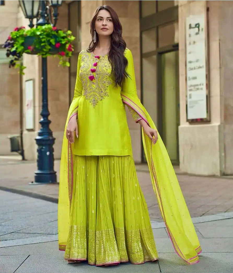 ST 233 Lime Yellow in Color Embroidery Work Salwar Suit Faux Georgette. Get it for ₹2049. Delivery 4-6 Working Days. Shop now. | Jump Suits, Straight Suits, Tops & Bottoms, Track Suits, Trendy Wear, Casual Suits, Creative suits, Designer Suits, Palazzo Suits, Party Wear Suits, Patiala Suits, Salwar suit