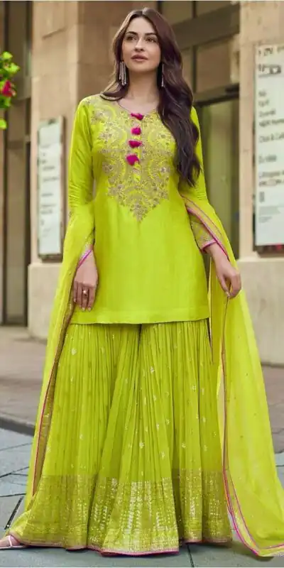 ST 233 Lime Yellow in Color Embroidery Work Salwar Suit Faux Georgette. Get it for ₹2049. Delivery 4-6 Working Days. Shop now. | Jump Suits, Straight Suits, Tops & Bottoms, Track Suits, Trendy Wear, Casual Suits, Creative suits, Designer Suits, Palazzo Suits, Party Wear Suits, Patiala Suits, Salwar suit