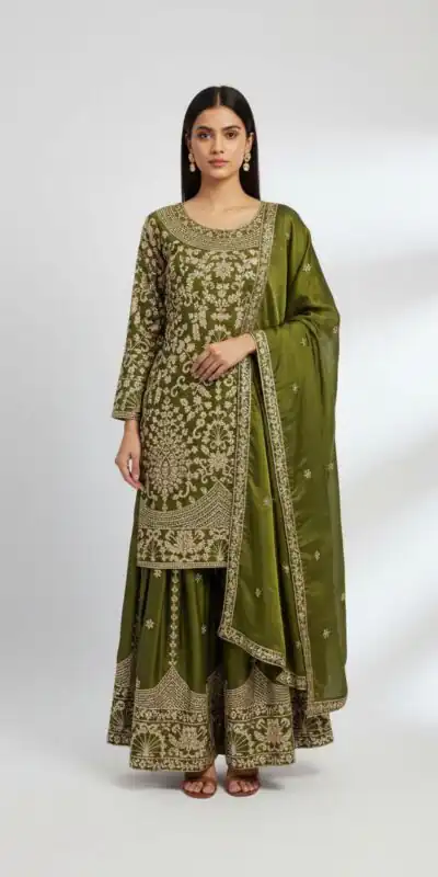 SR 1697 Mahendi Color Organza Silk Salwar Suit with Embroidery Work. Festive Deal ₹2549. Delivery 4-6 Working Days. Shop now. | Jump Suits, Straight Suits, Tops & Bottoms, Track Suits, Trendy Wear, Casual Suits, Creative suits, Designer Suits, Palazzo Suits, Party Wear Suits, Patiala Suits, Salwar suit
