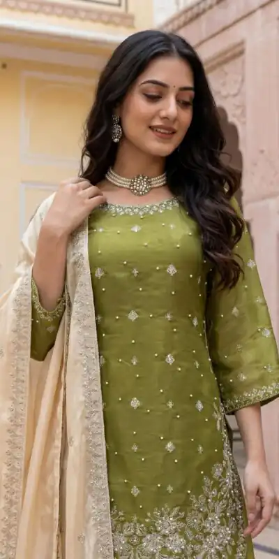 KD 1549 Mahendi Sequence Work Organza Silk Salwar Suit with Designer Work. Affordable Price ₹2149. Delivery 4-6 Working Days. Shop now. | Jump Suits, Straight Suits, Tops & Bottoms, Track Suits, Trendy Wear, Casual Suits, Creative suits, Designer Suits, Palazzo Suits, Party Wear Suits, Patiala Suits, Salwar suit