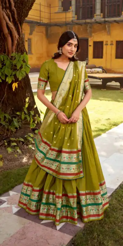 LNB 1903 Mahendi Pure Chanderi (Naylon) Lehenga Choli Perfect for Wedding, Party, Bridal Wear, Temple Visit, Traditional Day – . Get it for ₹2499. Delivery | Bollywood Lehenga, Creative Lehenga, Designer Lehenga, Embroidered Lehenga, Lehenga, Party Wear Lehenga