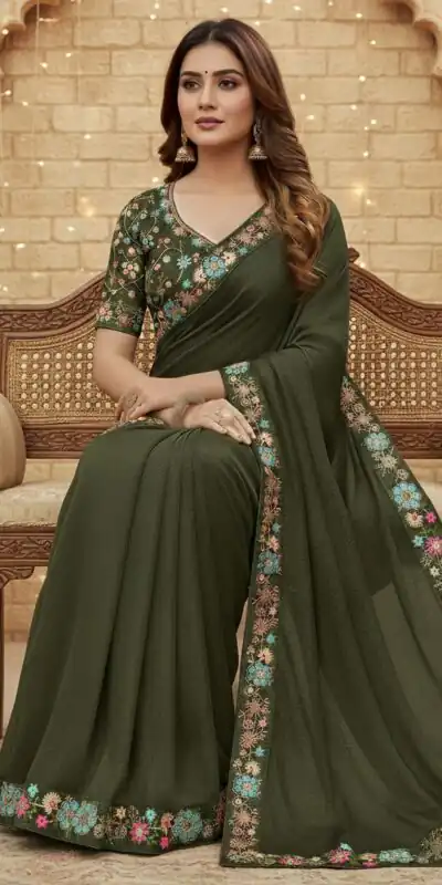 JR 658 Mahendi in Color Star Georgette ace Work & Embroidery Work Saree . Now at just ₹1699. Delivery 4-6 Working Days. Shop now. | Bollywood Sarees, Creative Sarees, Designer Sarees, Embroidered Sarees, Ethnic Saree, Modern Digital sarees, Party Wear Sarees, Sarees