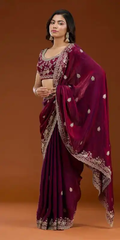 E BT 438 Maroon in Fandy Satin Silk mbroidery Work & Zari Work Saree. Special Price ₹1949. Delivery 4-6 Working Days. Shop now. | Bollywood Sarees, Creative Sarees, Designer Sarees, Embroidered Sarees, Ethnic Saree, Modern Digital sarees, Party Wear Sarees, Sarees