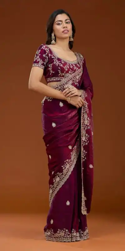 E BT 438 Maroon in Fandy Satin Silk mbroidery Work & Zari Work Saree. Special Price ₹1949. Delivery 4-6 Working Days. Shop now. | Bollywood Sarees, Creative Sarees, Designer Sarees, Embroidered Sarees, Ethnic Saree, Modern Digital sarees, Party Wear Sarees, Sarees