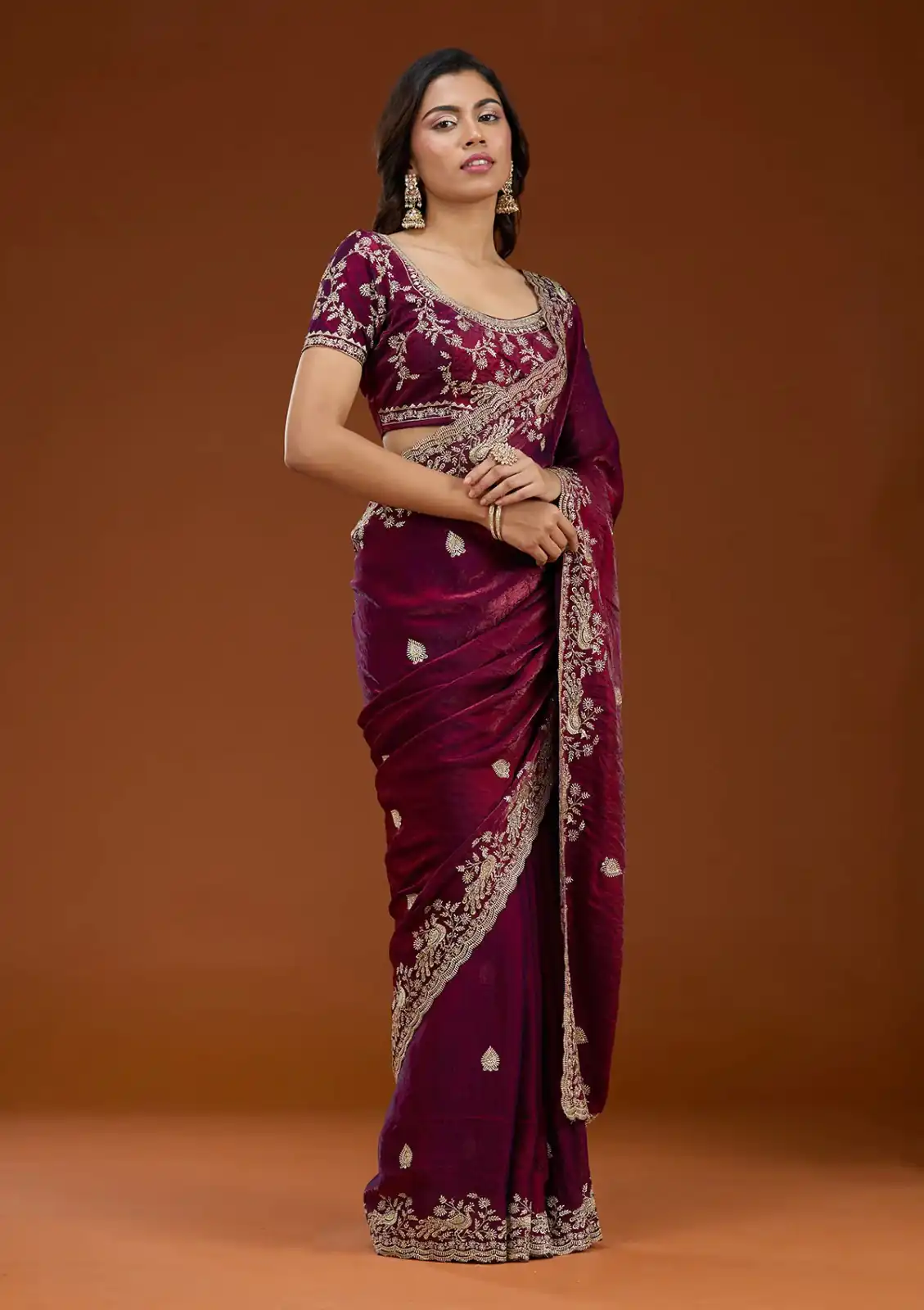 E BT 438 Maroon in Fandy Satin Silk mbroidery Work & Zari Work Saree. Special Price ₹1949. Delivery 4-6 Working Days. Shop now. | Bollywood Sarees, Creative Sarees, Designer Sarees, Embroidered Sarees, Ethnic Saree, Modern Digital sarees, Party Wear Sarees, Sarees