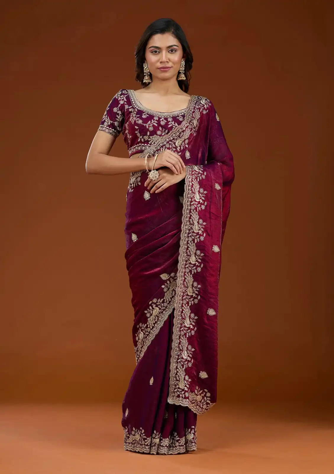 E BT 438 Maroon in Fandy Satin Silk mbroidery Work & Zari Work Saree. Special Price ₹1949. Delivery 4-6 Working Days. Shop now. | Bollywood Sarees, Creative Sarees, Designer Sarees, Embroidered Sarees, Ethnic Saree, Modern Digital sarees, Party Wear Sarees, Sarees