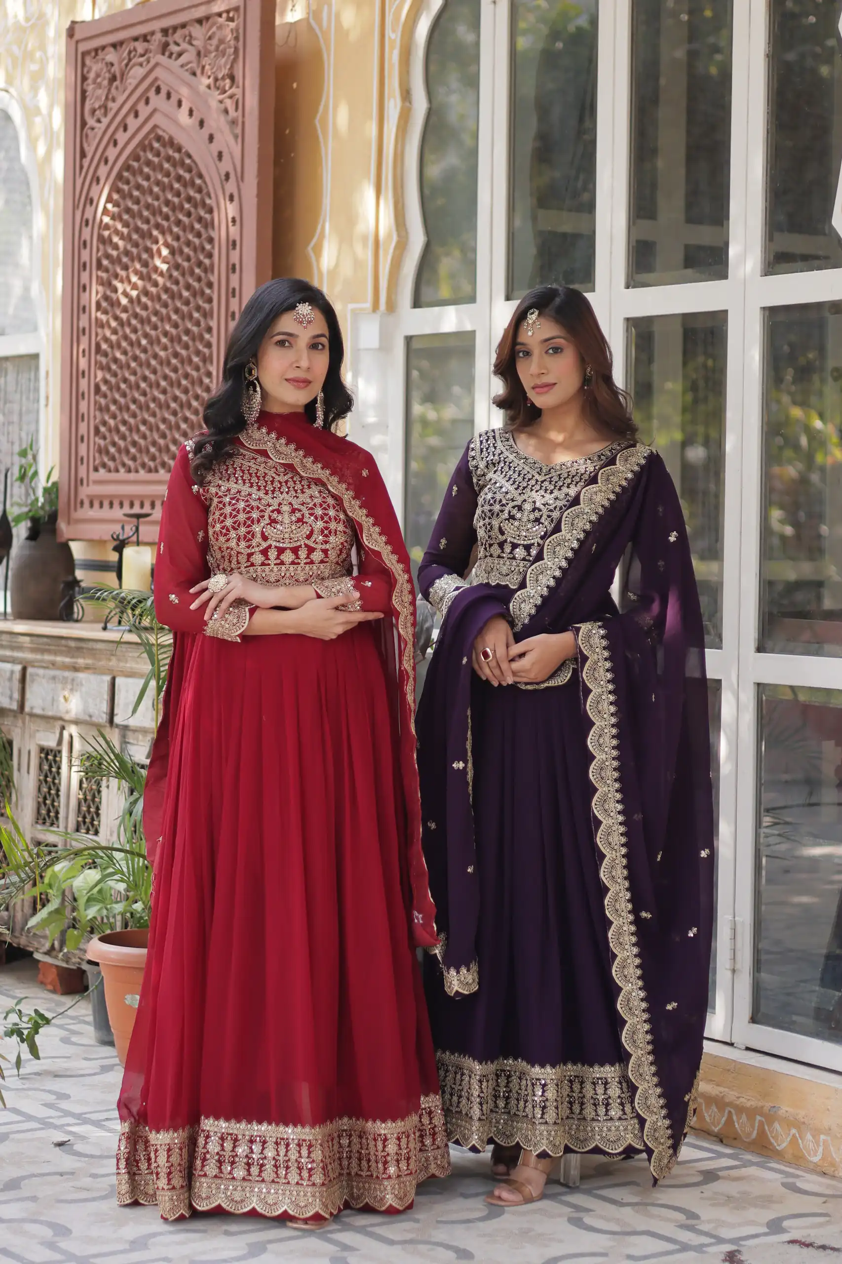 KA 1137 Maroon Faux Blooming Gown with Embroidery Work & Zari Work. Best Price ₹2599. Delivery 4-6 Working Days. Shop now. | Bollywood Gowns, Creative Gowns, Designer Gowns, Embroidered Gowns, Gowns, Party Wear Gowns