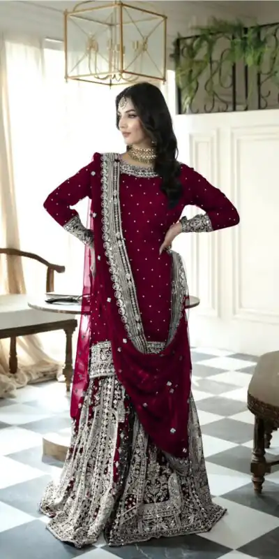 SSR 502 Maroon Faux Georgette Salwar Suit Perfect for Wedding, Party, Onam, Cultural Events, Diwali – . Festive Deal ₹2499. Delivery 4-6 Working Days | Designer Suits, Jump Suits, Tops & Bottoms, Track Suits, Trendy Wear, Casual Suits, Creative suits, Palazzo Suits, Party Wear Suits, Patiala Suits, Salwar suit, Straight Suits