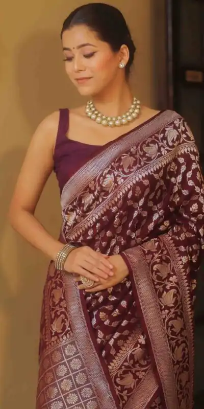 KPR 277 Maroon in Soft Lichi Silk Lace Border & Lace Work Saree . Available at ₹1299 only. Delivery 4-6 Working Days. Shop now. | Bollywood Sarees, Creative Sarees, Designer Sarees, Embroidered Sarees, Ethnic Saree, Modern Digital sarees, Party Wear Sarees, Sarees
