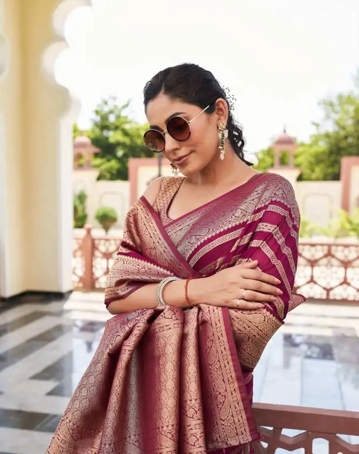 KPR 232 Maroon Soft Lichi Silk Saree Perfect for Wedding, Party, Anniversary, Sangeet, Baby Shower – . Now at just ₹1399. Delivery 4-6 Working Days. Shop n | Bollywood Sarees, Creative Sarees, Designer Sarees, Embroidered Sarees, Ethnic Saree, Modern Digital sarees, Party Wear Sarees, Sarees