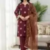 Maroon Natural Crep Silk Border Lace Work Salwar Suit
