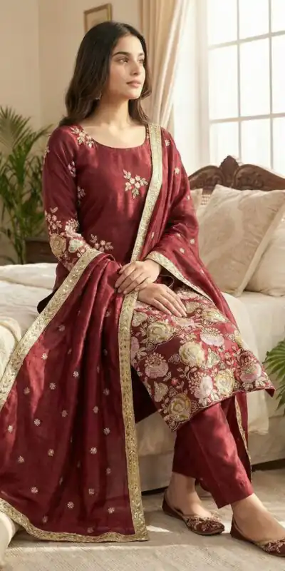 NSR 881 Maroon Organza Poly Silk Salwar Suit with Embroidery Work & Lace Work. Introductory Price ₹209. Delivery 4-6 Working Days. Shop now. | Jump Suits, Casual Suits, Creative suits, Designer Suits, Palazzo Suits, Party Wear Suits, Patiala Suits, Salwar suit, Straight Suits