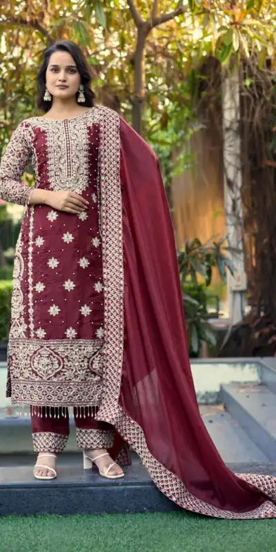 SR 1698 Maroon in Color Organza Silk Embroidery Work Salwar Suit . Festive Deal ₹2499. Delivery 4-6 Working Days. Shop now. | Jump Suits, Straight Suits, Tops & Bottoms, Track Suits, Trendy Wear, Casual Suits, Creative suits, Designer Suits, Palazzo Suits, Party Wear Suits, Patiala Suits, Salwar suit