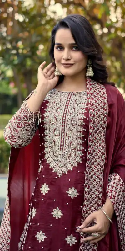 SR 1698 Maroon in Color Organza Silk Embroidery Work Salwar Suit . Festive Deal ₹2499. Delivery 4-6 Working Days. Shop now. | Jump Suits, Straight Suits, Tops & Bottoms, Track Suits, Trendy Wear, Casual Suits, Creative suits, Designer Suits, Palazzo Suits, Party Wear Suits, Patiala Suits, Salwar suit