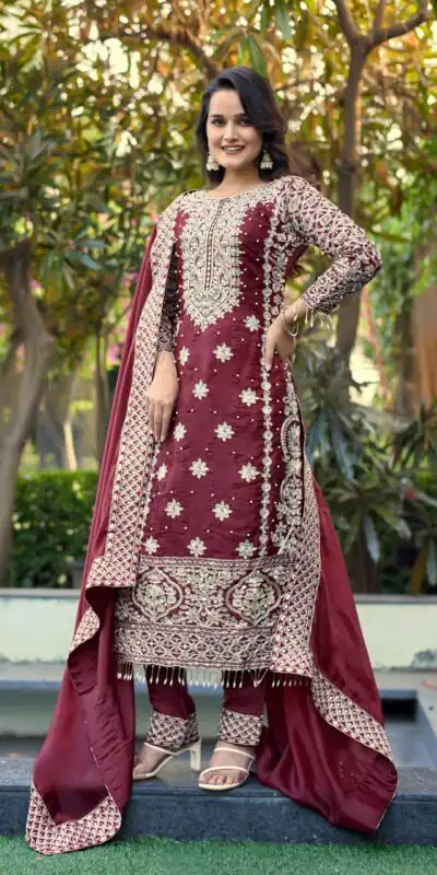 SR 1698 Maroon in Color Organza Silk Embroidery Work Salwar Suit . Festive Deal ₹2499. Delivery 4-6 Working Days. Shop now. | Jump Suits, Straight Suits, Tops & Bottoms, Track Suits, Trendy Wear, Casual Suits, Creative suits, Designer Suits, Palazzo Suits, Party Wear Suits, Patiala Suits, Salwar suit