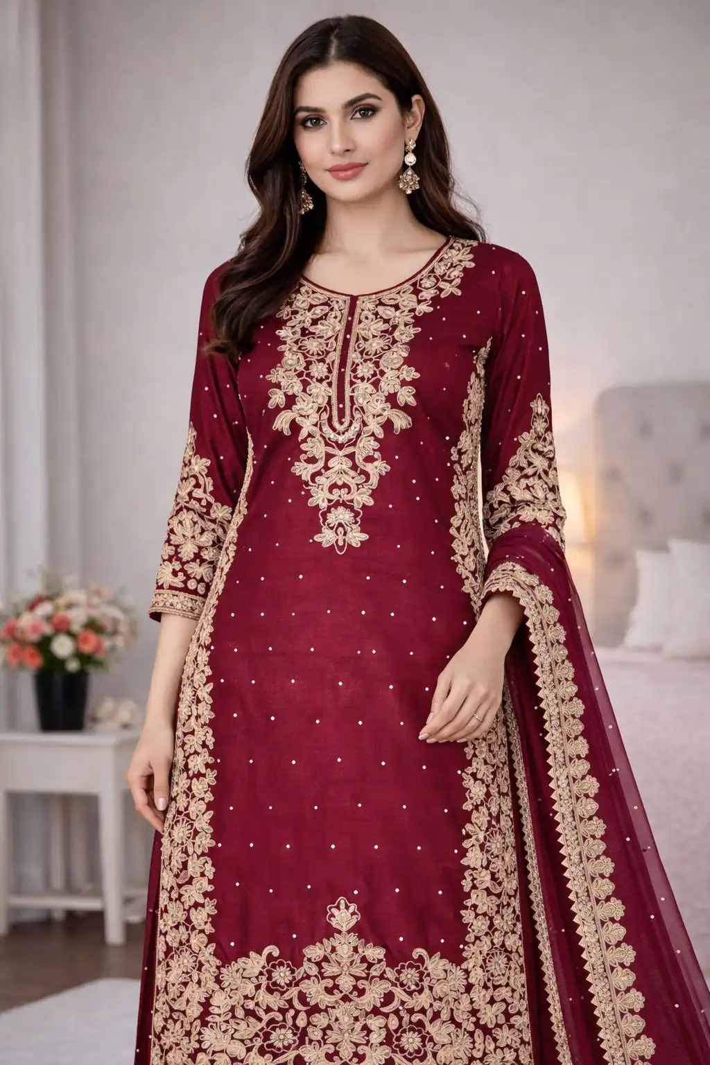 SSR 535 Maroon in Organza Silk Embroidery Work Salwar Suit . Available at ₹2399 only. Delivery 4-6 Working Days. Shop now. | Jump Suits, Straight Suits, Tops & Bottoms, Track Suits, Trendy Wear, Casual Suits, Creative suits, Designer Suits, Palazzo Suits, Party Wear Suits, Patiala Suits, Salwar suit