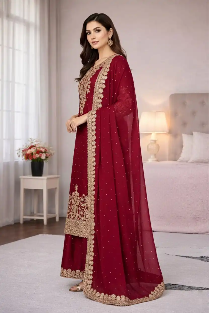 SSR 535 Maroon in Organza Silk Embroidery Work Salwar Suit . Available at ₹2399 only. Delivery 4-6 Working Days. Shop now. | Jump Suits, Straight Suits, Tops & Bottoms, Track Suits, Trendy Wear, Casual Suits, Creative suits, Designer Suits, Palazzo Suits, Party Wear Suits, Patiala Suits, Salwar suit
