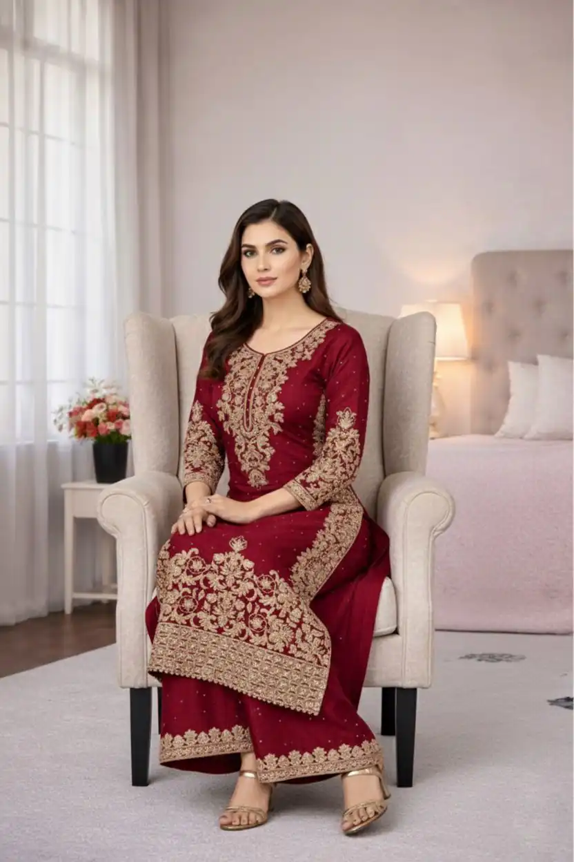 SSR 535 Maroon in Organza Silk Embroidery Work Salwar Suit . Available at ₹2399 only. Delivery 4-6 Working Days. Shop now. | Jump Suits, Straight Suits, Tops & Bottoms, Track Suits, Trendy Wear, Casual Suits, Creative suits, Designer Suits, Palazzo Suits, Party Wear Suits, Patiala Suits, Salwar suit