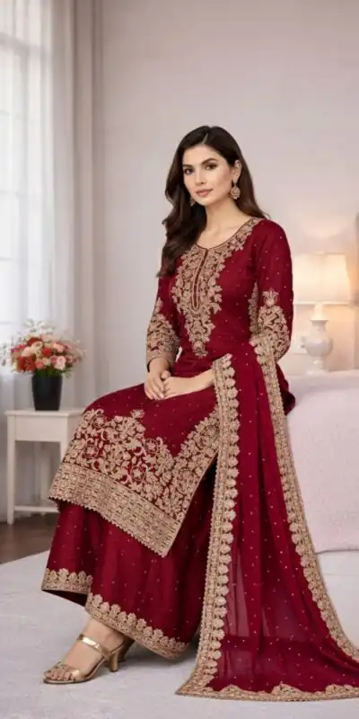 SSR 535 Maroon in Organza Silk Embroidery Work Salwar Suit . Available at ₹2399 only. Delivery 4-6 Working Days. Shop now. | Jump Suits, Straight Suits, Tops & Bottoms, Track Suits, Trendy Wear, Casual Suits, Creative suits, Designer Suits, Palazzo Suits, Party Wear Suits, Patiala Suits, Salwar suit