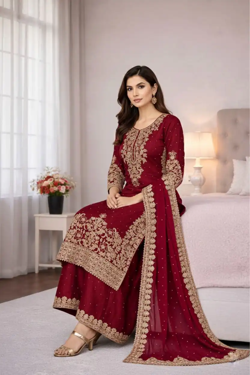 SSR 535 Maroon in Organza Silk Embroidery Work Salwar Suit . Available at ₹2399 only. Delivery 4-6 Working Days. Shop now. | Jump Suits, Straight Suits, Tops & Bottoms, Track Suits, Trendy Wear, Casual Suits, Creative suits, Designer Suits, Palazzo Suits, Party Wear Suits, Patiala Suits, Salwar suit