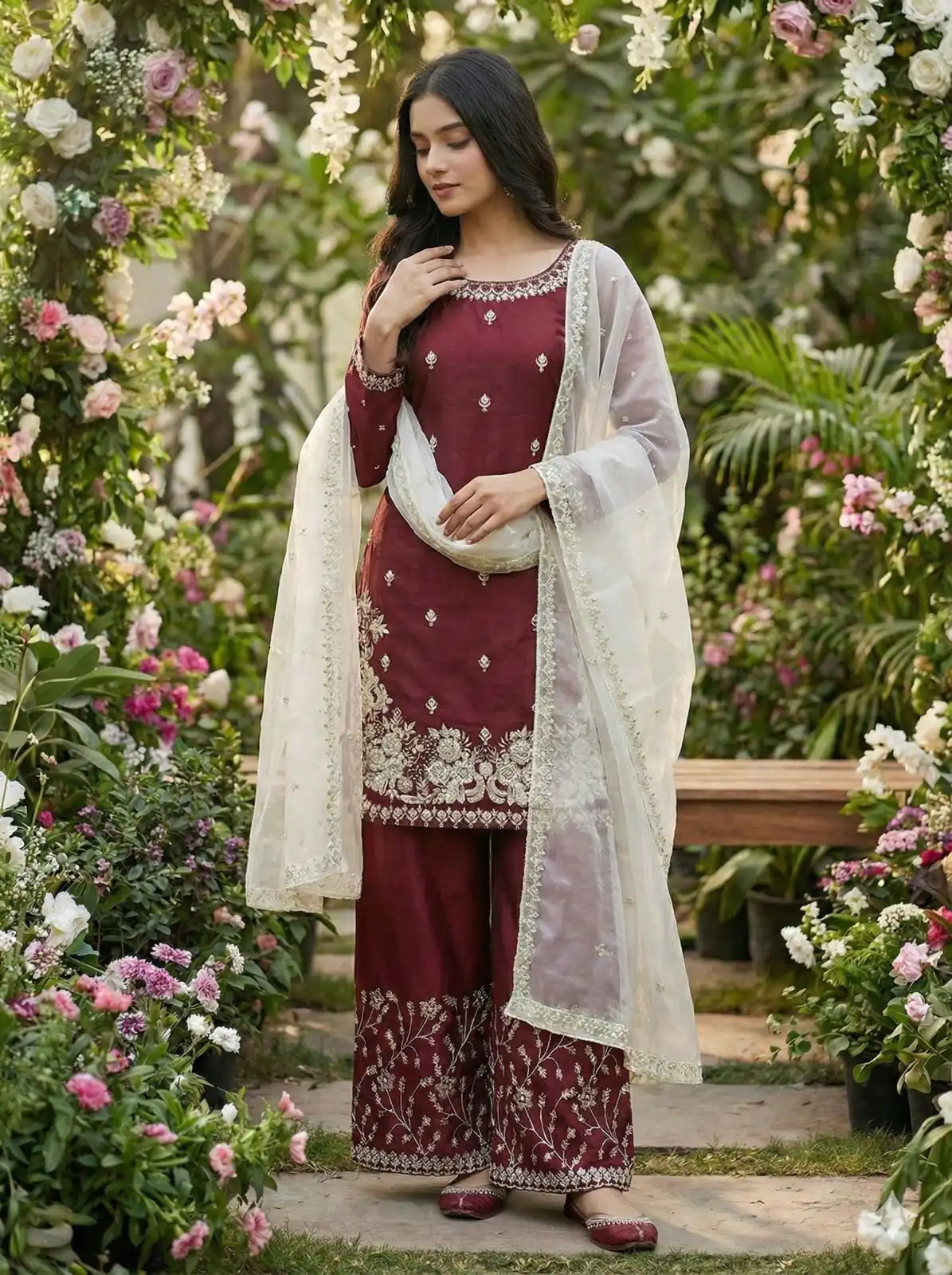 Maroon Organza Silk Salwar Suit ZSR 3157 Maroon with Lace Work & Embroidery Work. Introductory Price ₹2149. Delivery 4-6 Working Days. Shop now. | Jump Suits, Straight Suits, Tops & Bottoms, Track Suits, Trendy Wear, Casual Suits, Creative suits, Designer Suits, Palazzo Suits, Party Wear Suits, Patiala Suits, Salwar suit