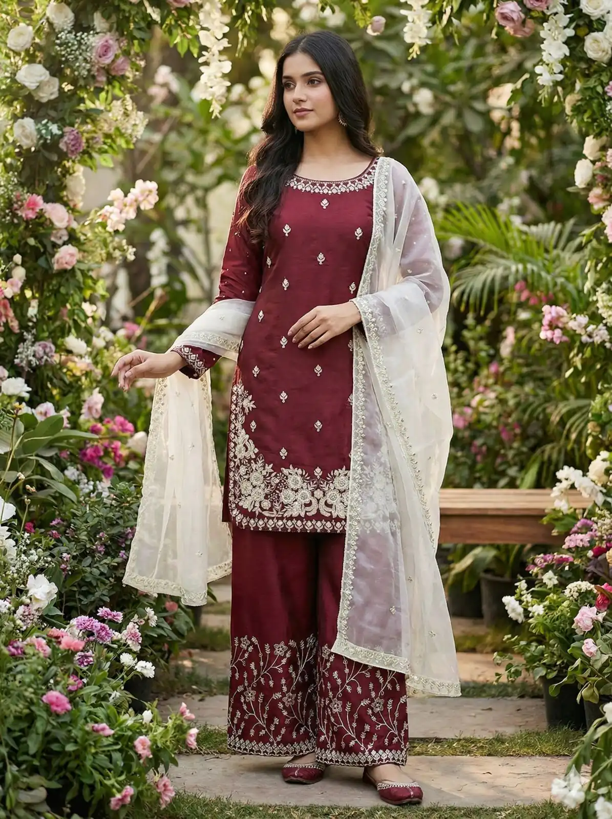 Maroon Organza Silk Salwar Suit ZSR 3157 Maroon with Lace Work & Embroidery Work. Introductory Price ₹2149. Delivery 4-6 Working Days. Shop now. | Jump Suits, Straight Suits, Tops & Bottoms, Track Suits, Trendy Wear, Casual Suits, Creative suits, Designer Suits, Palazzo Suits, Party Wear Suits, Patiala Suits, Salwar suit